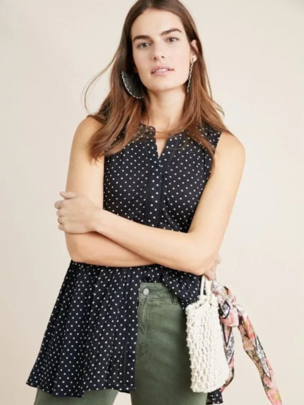 Anthropologie Nia Navy & White Polka Dot Sleeveless Top S